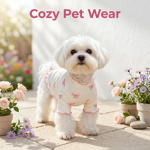 1pc Pet Dog/Cat Clothing, Allover Print With Pink Bow Tie, Breathable & Comfortable Knit Sweater