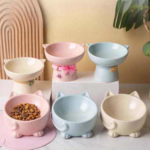 Ceramic Cat Bowl (Tilted Neck-Friendly Design)
